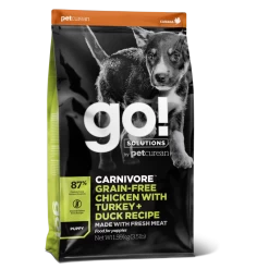 Croquettes Sans Céréales GO! Pour Chiots (Poulet, Dinde Et Canard – 1,6 Et 10 Kilos)
