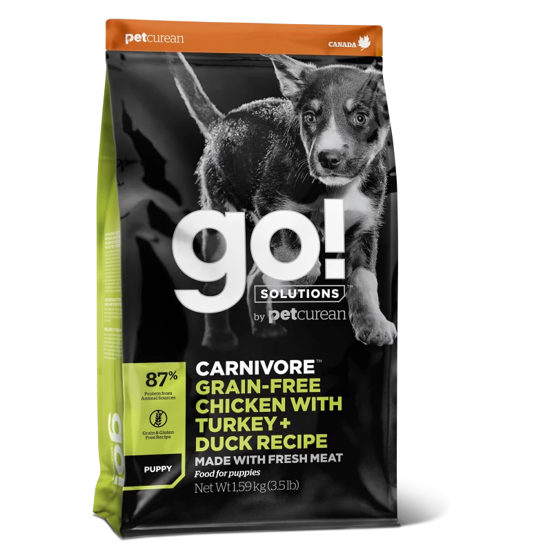 Croquettes Sans Céréales GO! Pour Chiots (Poulet, Dinde Et Canard – 1,6 Et 10 Kilos) 2 Croquettes Sans Céréales GO! Pour Chiots (Poulet, Dinde Et Canard – 1,6 Et 10 Kilos)